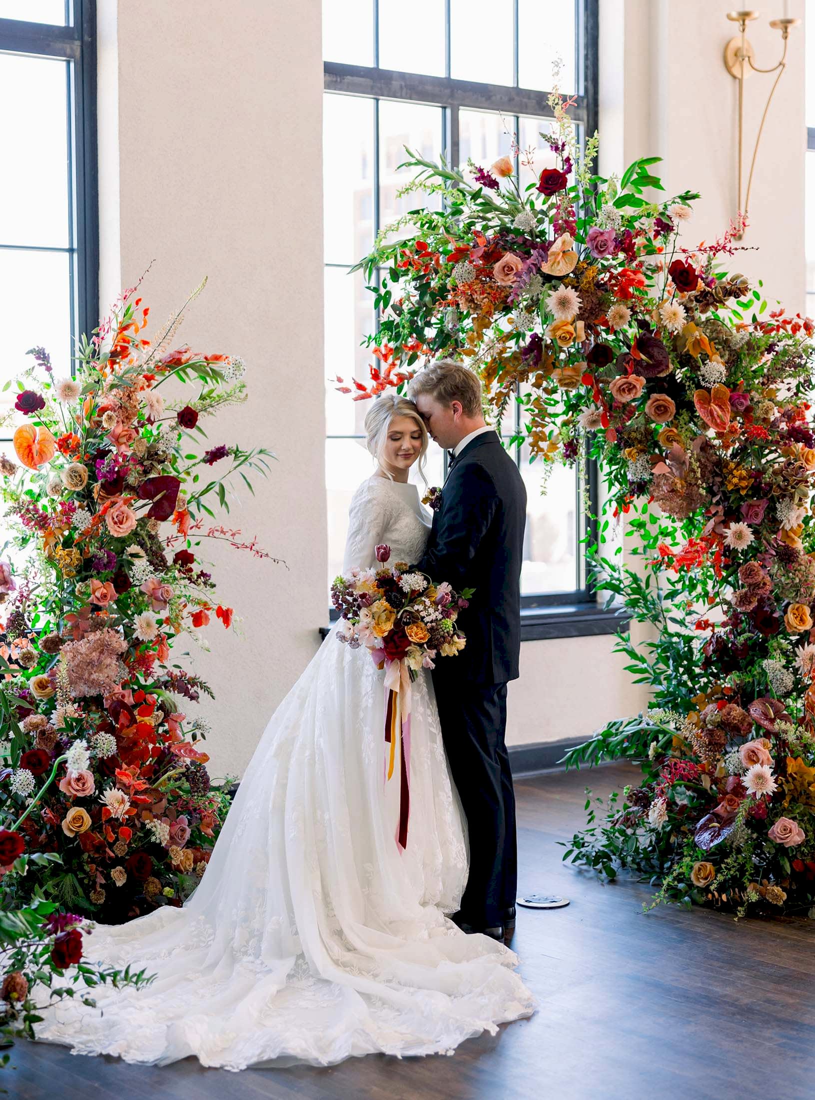 bride and groom in the ballroom